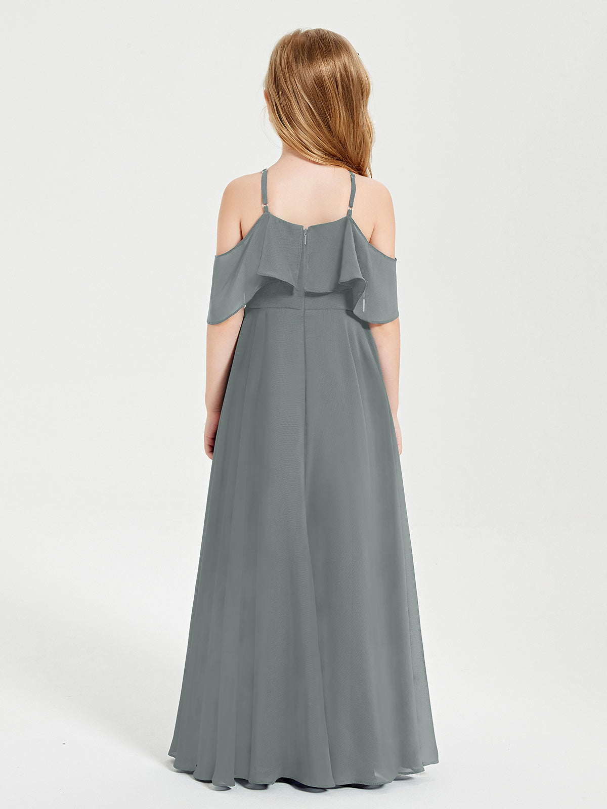 Off-the-Shoulder Long Dresses for Junior Bridesmaids Steel Grey